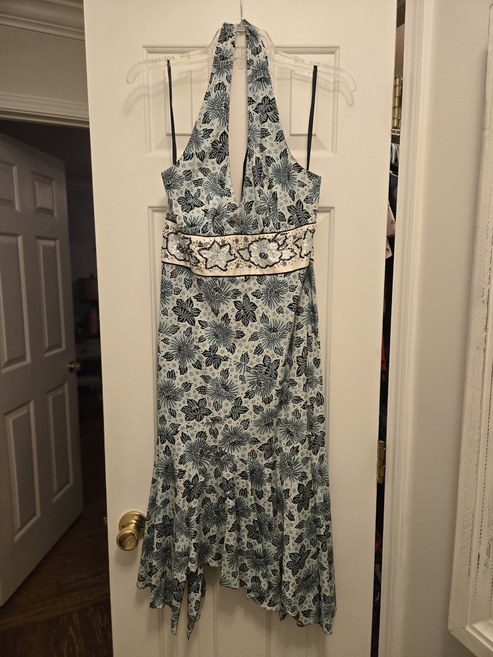 Nicole Miller Blue Floral Halter Asymmetrical Dress
